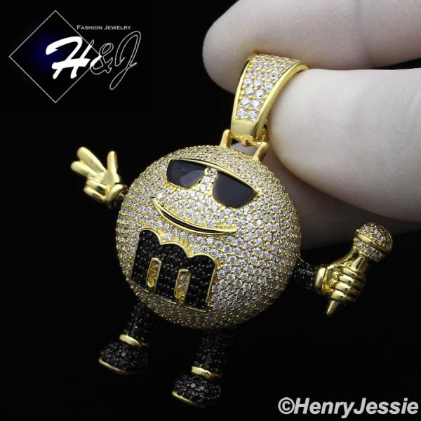 925 STERLING SILVER ICY BLING CZ GOLD PLATED 3D MM CANDY DISPENSER PENDANT*GP248