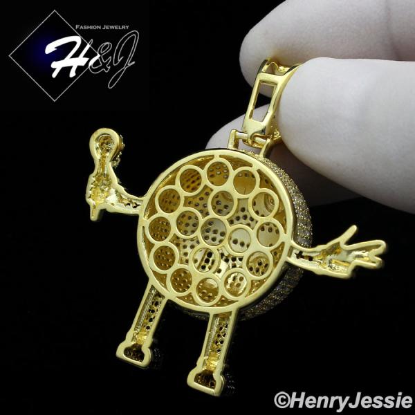 925 STERLING SILVER ICY BLING CZ GOLD PLATED 3D MM CANDY DISPENSER PENDANT*GP248
