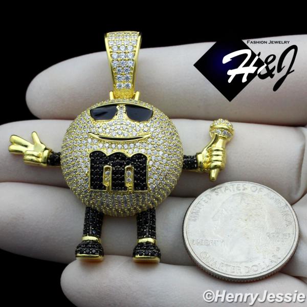 925 STERLING SILVER ICY BLING CZ GOLD PLATED 3D MM CANDY DISPENSER PENDANT*GP248
