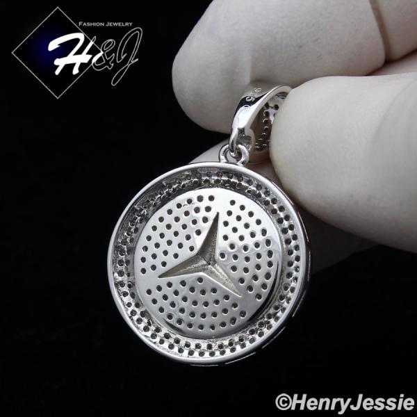 MEN 925 STERLING SILVER ICY BLING CZ GOLD PLATED/SILVER 3D ROUND PENDANT*SP279