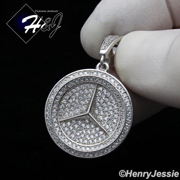 MEN 925 STERLING SILVER ICY BLING CZ GOLD PLATED/SILVER 3D ROUND PENDANT*SP279