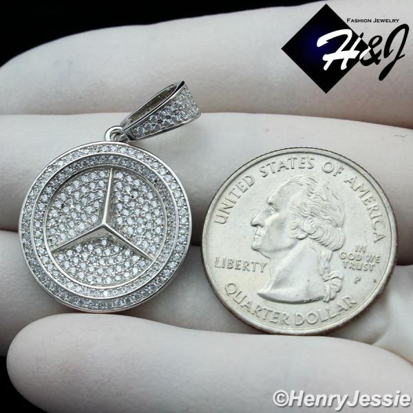 MEN 925 STERLING SILVER ICY BLING CZ GOLD PLATED/SILVER 3D ROUND PENDANT*SP279