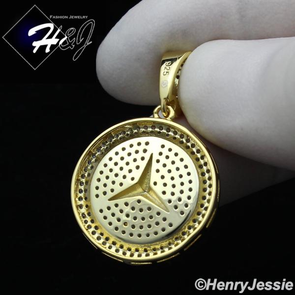 MEN 925 STERLING SILVER ICY BLING CZ GOLD PLATED/SILVER 3D ROUND PENDANT*SP279