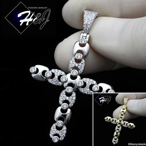 925 STERLING SILVER ICY BLING CZ GOLD PLATED/SILVER MARINER LINK CROSS PENDANT*SP377