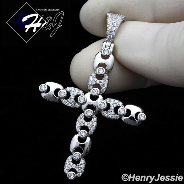 925 STERLING SILVER ICY BLING CZ GOLD PLATED/SILVER MARINER LINK CROSS PENDANT*SP377