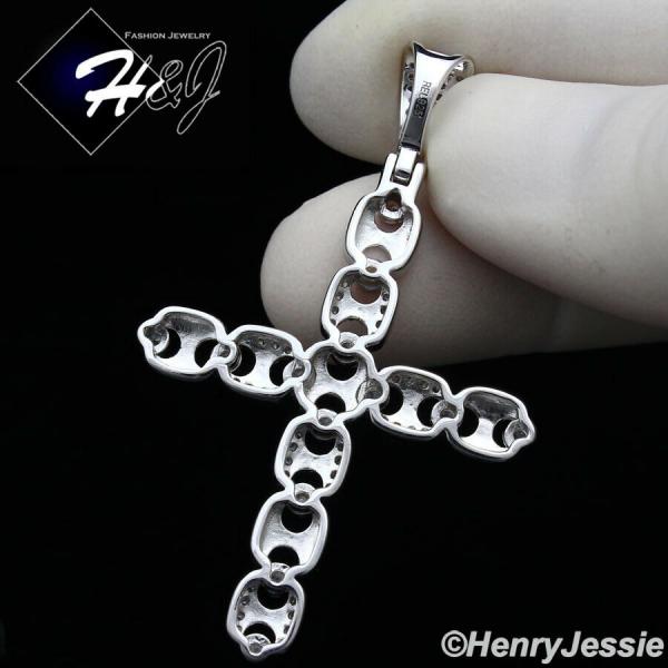 925 STERLING SILVER ICY BLING CZ GOLD PLATED/SILVER MARINER LINK CROSS PENDANT*SP377