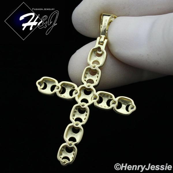 925 STERLING SILVER ICY BLING CZ GOLD PLATED/SILVER MARINER LINK CROSS PENDANT*SP377