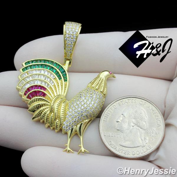 MEN WOMEN 925 STERLING SILVER ICY BLING CZ GOLD PLATED 3D CORK CHARM PENDANT*GP380