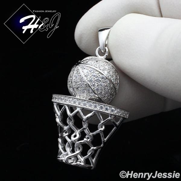 925 STERLING SILVER ICY BLING CZ GOLD PLATED/SILVER 3D BASKETBALL PENDANT*SP198