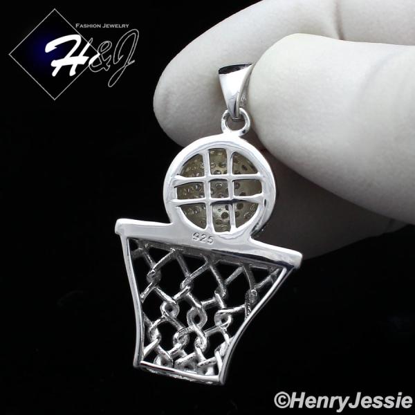925 STERLING SILVER ICY BLING CZ GOLD PLATED/SILVER 3D BASKETBALL PENDANT*SP198