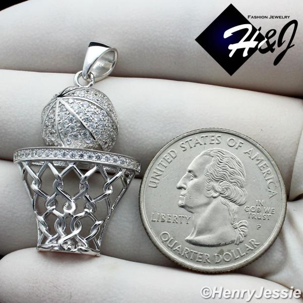 925 STERLING SILVER ICY BLING CZ GOLD PLATED/SILVER 3D BASKETBALL PENDANT*SP198