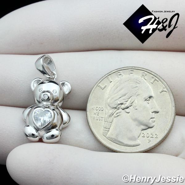 WOMEN 925 STERLING SILVER ICY HEART CZ GOLD PLATED/SILVER BABY BEAR PENDANT*P392