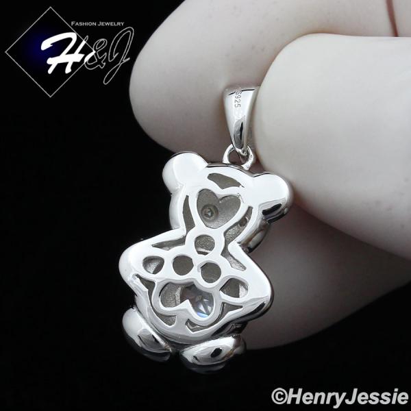 WOMEN 925 STERLING SILVER ICY HEART CZ GOLD PLATED/SILVER BABY BEAR PENDANT*P392