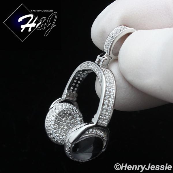 MEN 925 STERLING SILVER ICY BLING CZ GOLD PLATED/SILVER 3D HEADPHONE PENDANT*P401