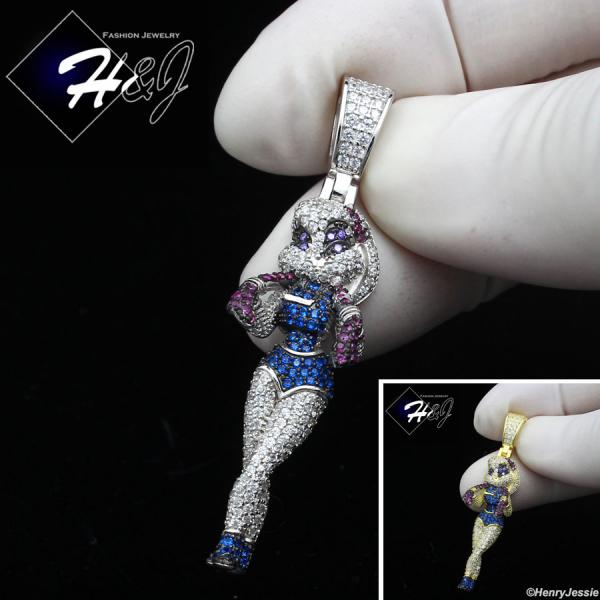 925 STERLING SILVER ICY BLING CZ GOLD PLATED/SILVER 3D BLUE/PURPLE CARTOON PENDANT*SP417