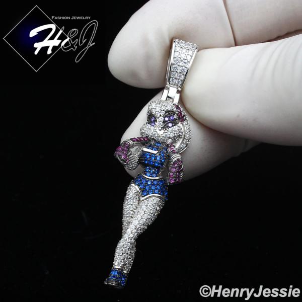 925 STERLING SILVER ICY BLING CZ GOLD PLATED/SILVER 3D BLUE/PURPLE CARTOON PENDANT*SP417