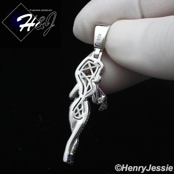 925 STERLING SILVER ICY BLING CZ GOLD PLATED/SILVER 3D BLUE/PURPLE CARTOON PENDANT*SP417