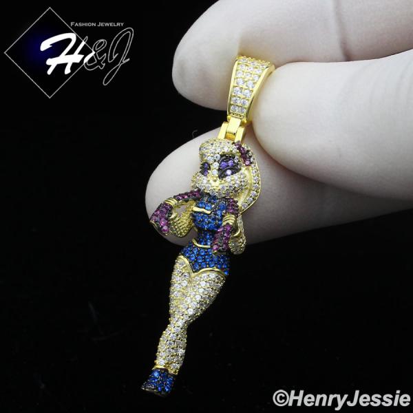 925 STERLING SILVER ICY BLING CZ GOLD PLATED/SILVER 3D BLUE/PURPLE CARTOON PENDANT*SP417