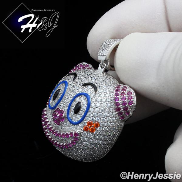 925 STERLING SILVER ICY BLING CZ GOLD PLATED/SILVER 3D CLOWN EMOJI PENDANT*SP419