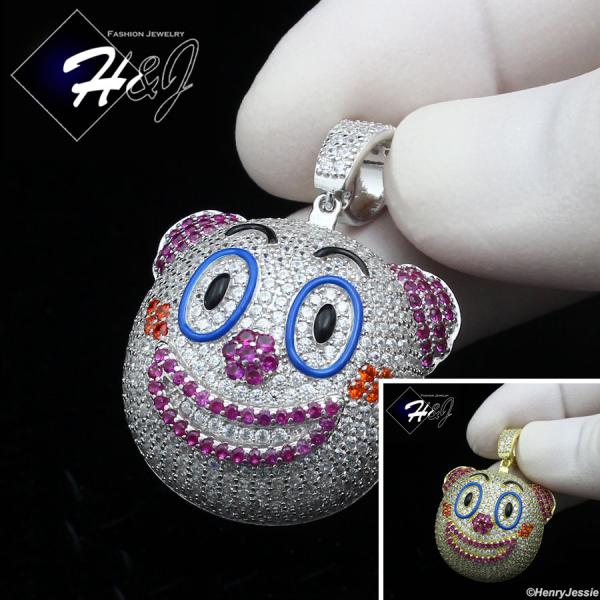 925 STERLING SILVER ICY BLING CZ GOLD PLATED/SILVER 3D CLOWN EMOJI PENDANT*SP419