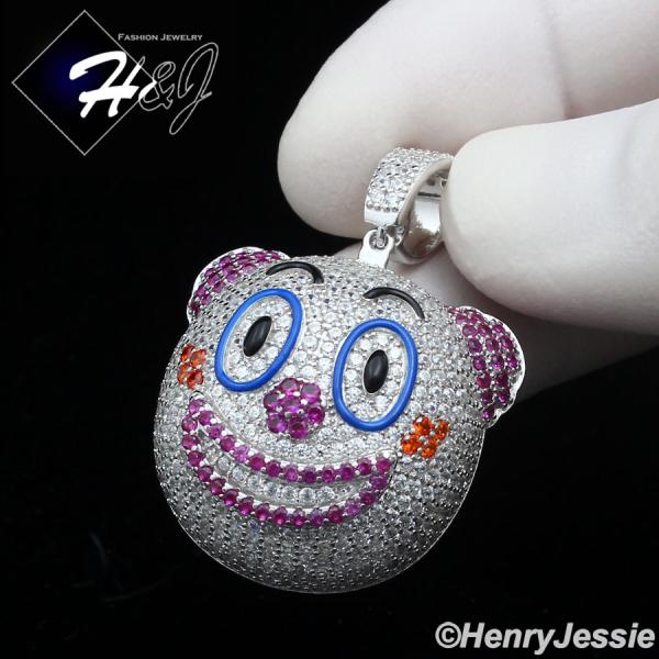 925 STERLING SILVER ICY BLING CZ GOLD PLATED/SILVER 3D CLOWN EMOJI PENDANT*SP419