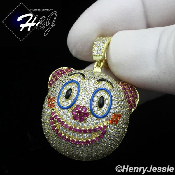 925 STERLING SILVER ICY BLING CZ GOLD PLATED/SILVER 3D CLOWN EMOJI PENDANT*SP419