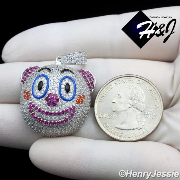 925 STERLING SILVER ICY BLING CZ GOLD PLATED/SILVER 3D CLOWN EMOJI PENDANT*SP419