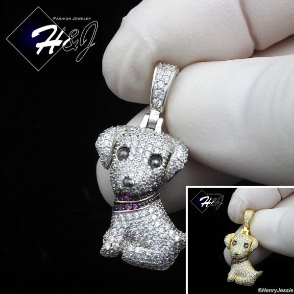 925 STERLING SILVER ICY BLING CZ GOLD PLATED/SILVER 3D PUPPY DOG PENDANT*SP424