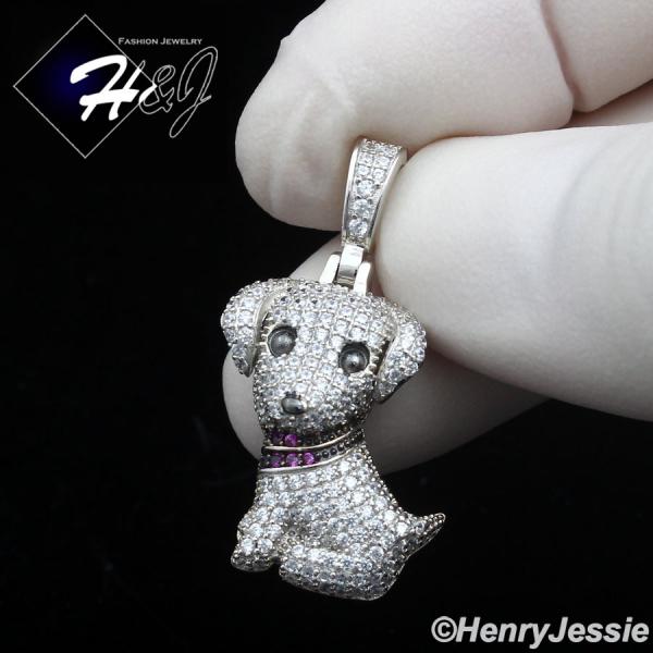 925 STERLING SILVER ICY BLING CZ GOLD PLATED/SILVER 3D PUPPY DOG PENDANT*SP424