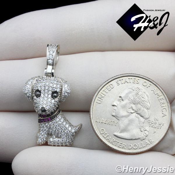 925 STERLING SILVER ICY BLING CZ GOLD PLATED/SILVER 3D PUPPY DOG PENDANT*SP424