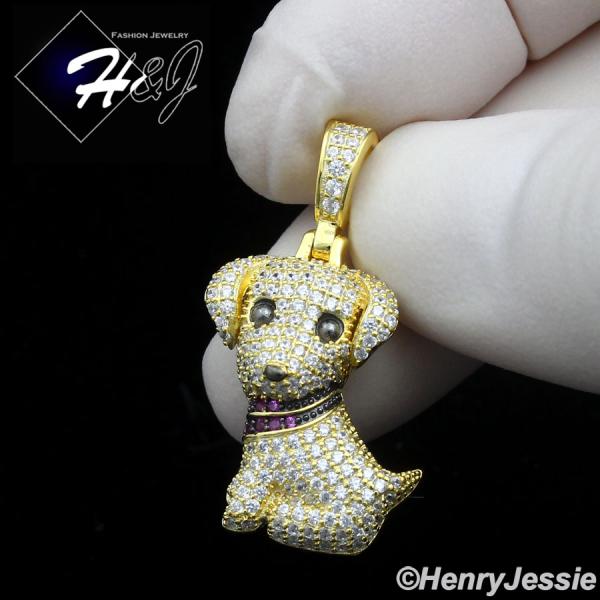 925 STERLING SILVER ICY BLING CZ GOLD PLATED/SILVER 3D PUPPY DOG PENDANT*SP424