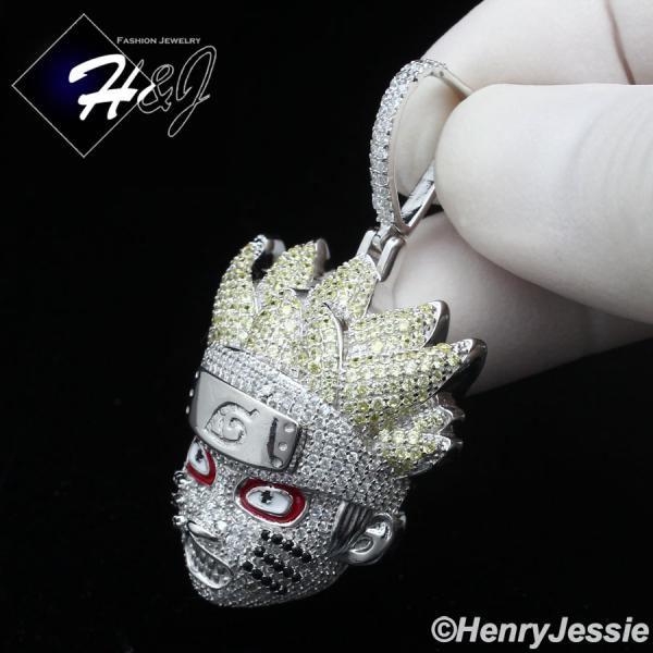 MEN SOLID 925 STERLING SILVER ICY BLING CZ 3D NARUTO UZUMAKI HEAD PENDANT*SP420