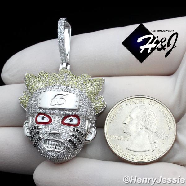 MEN SOLID 925 STERLING SILVER ICY BLING CZ 3D NARUTO UZUMAKI HEAD PENDANT*SP420