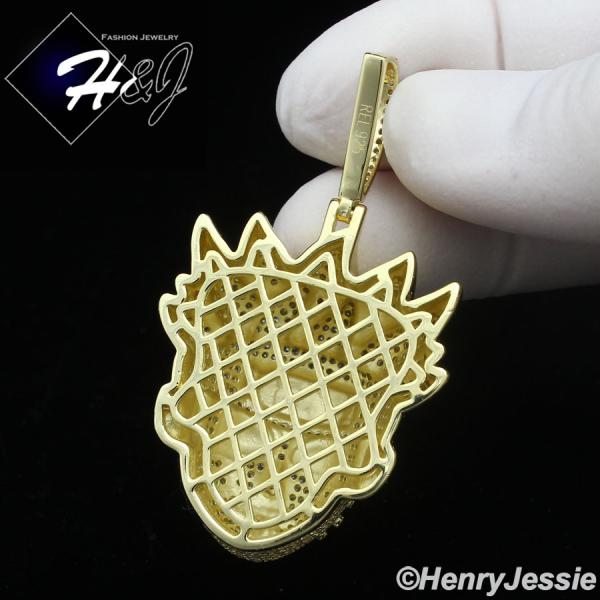 MEN 925 STERLING SILVER ICY BLING CZ 3D GOLD PLATED NARUTO UZUMAKI HEAD PENDANT*GP420