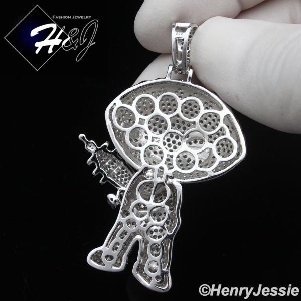 MEN SOLID 925 STERLING SILVER ICY CZ 3D STEWIE GRIFFIN FAMILY GUY PENDANT*SP436
