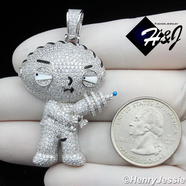 MEN SOLID 925 STERLING SILVER ICY CZ 3D STEWIE GRIFFIN FAMILY GUY PENDANT*SP436