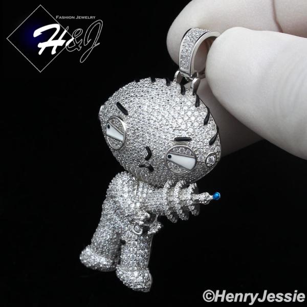 MEN SOLID 925 STERLING SILVER ICY CZ 3D STEWIE GRIFFIN FAMILY GUY PENDANT*SP436