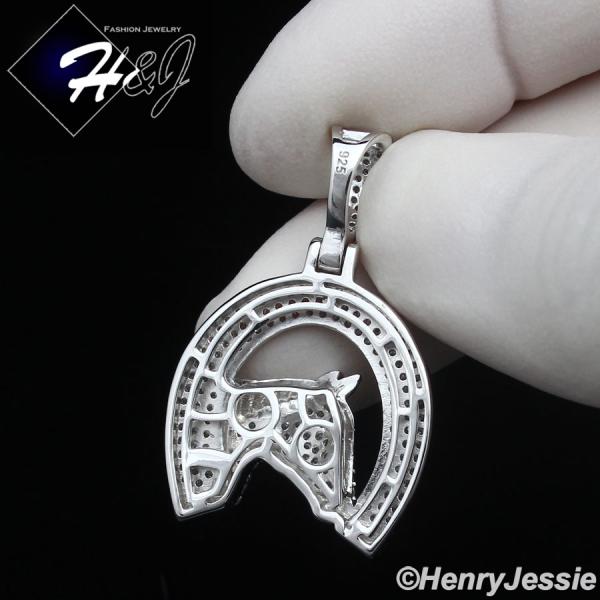 925 STERLING SILVER ICY CZ GOLD PLATED/SILVER HORSE HEAD HORSESHOE PENDANT*SP439