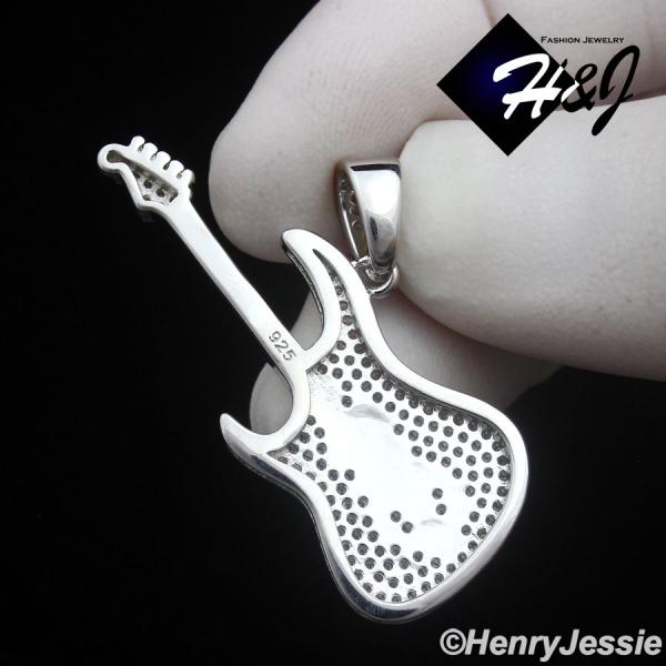 MEN WOMEN 925 STERLING SILVER ICY CZ GOLD PLATED/SILVER 3D GUITAR PENDANT*SP459