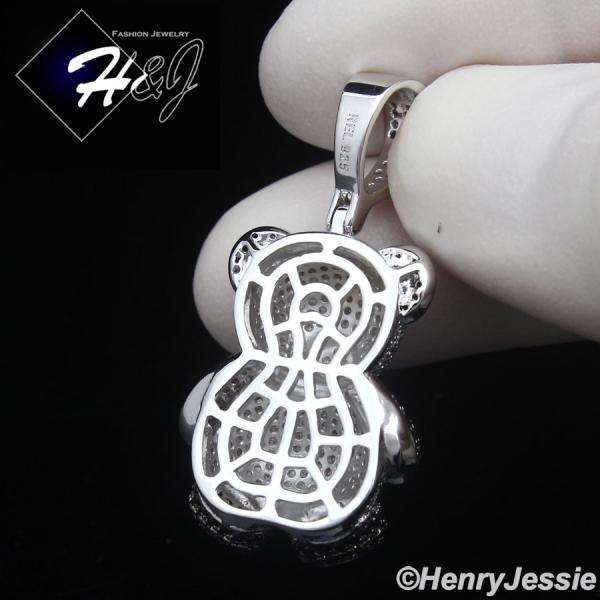 MEN WOMEN SOLID 925 STERLING SILVER ICY CZ 3D SILVER/BLACK PANDA PENDANT*SP460