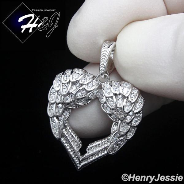 925 STERLING SILVER ICY CZ GOLD PLATED/SILVER 3D ANGEL WING HEART PENDANT*SP461