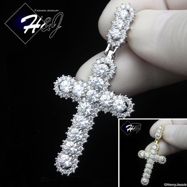 MEN WOMEN 925 STERLING SILVER ICY CZ GOLD PLATED/SILVER LAYER CROSS PENDANT*P462
