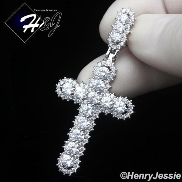 MEN WOMEN 925 STERLING SILVER ICY CZ GOLD PLATED/SILVER LAYER CROSS PENDANT*P462