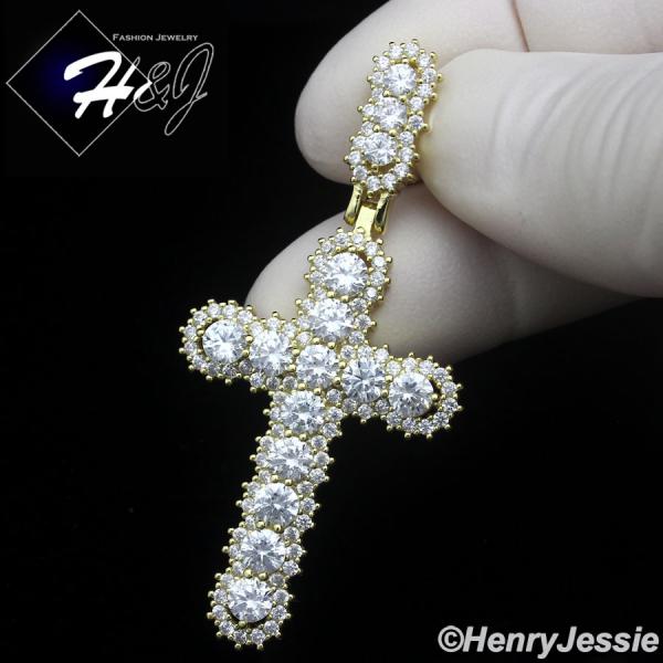 MEN WOMEN 925 STERLING SILVER ICY CZ GOLD PLATED/SILVER LAYER CROSS PENDANT*P462