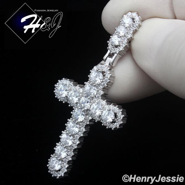 MEN WOMEN 925 STERLING SILVER ICY CZ GOLD PLATED/SILVER LAYER CROSS PENDANT*P462