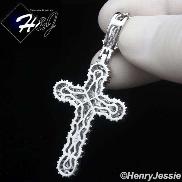 MEN WOMEN 925 STERLING SILVER ICY CZ GOLD PLATED/SILVER LAYER CROSS PENDANT*P462