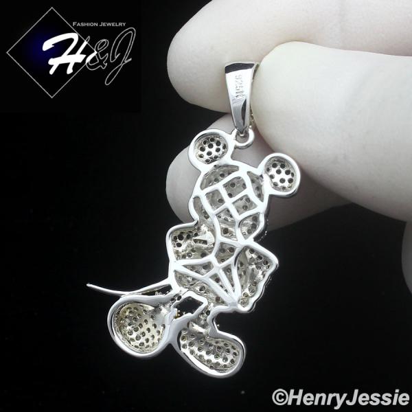 MEN SOLID 925 STERLING SILVER ICY BLING CZ 3D HIPHOP MICKEY MOUSE PENDANT*SP475