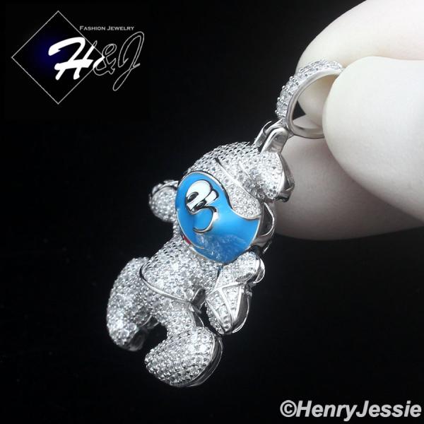 MEN SOLID 925 STERLING SILVER ICY BLING CZ 3D BLUE SMURF CARTOON PENDANT*SP476