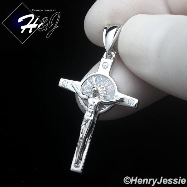 925 STERLING SILVER ICY CZ GOLD PLATED/SILVER 3D JESUS CHRIST CROSS PENDANT*P480