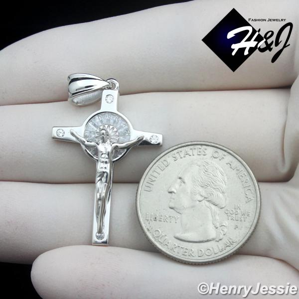 925 STERLING SILVER ICY CZ GOLD PLATED/SILVER 3D JESUS CHRIST CROSS PENDANT*P480